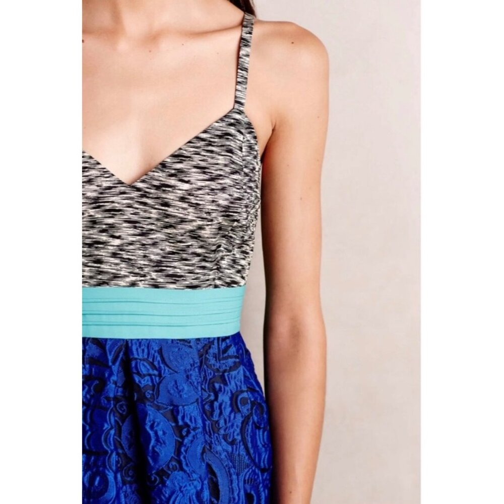 Anthropologie Blue Lace Midi Dress with Mint Sash - Picture 3 of 10